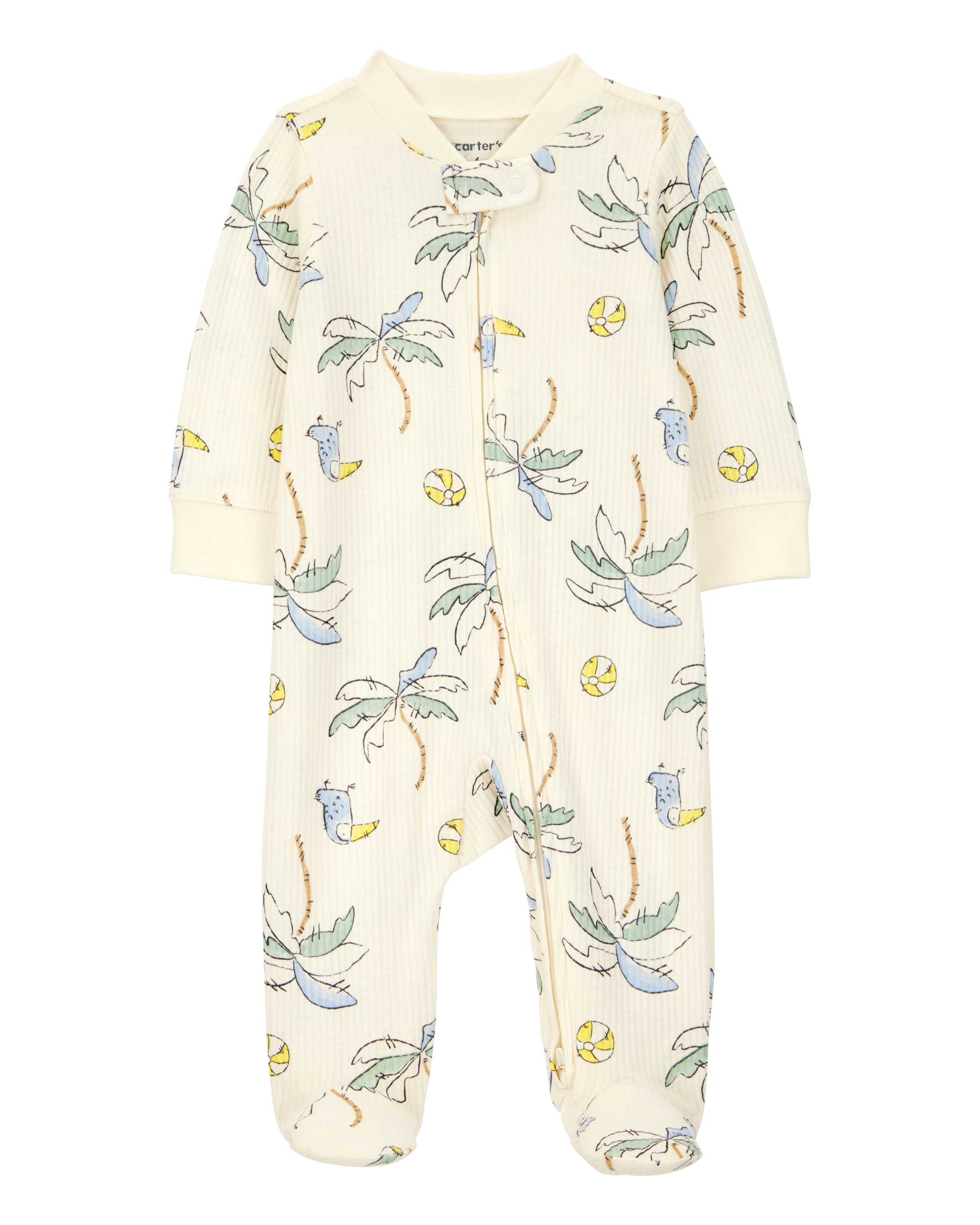 Baby Palm Tree Print 2-Way Zip Sleep & Play Pajamas - Ivory