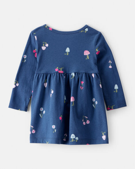 Product image 2 of Baby Girl Mushroom Print Long-Sleeve Cotton Dress - Blue