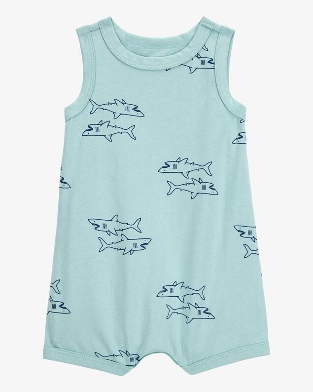 Product image 1 of Baby Boy Shark Print Cotton Romper - Blue