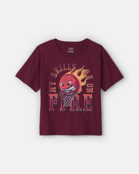 boys 'my skills are on fire' basketball graphic tee - burgundy