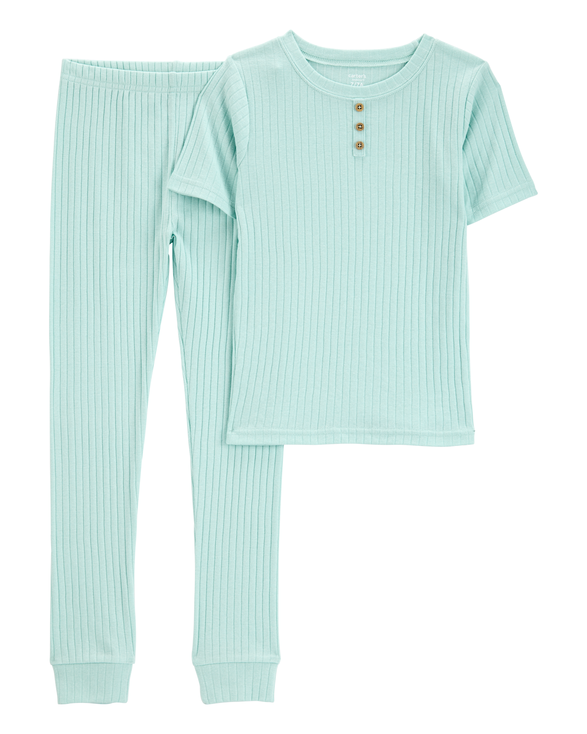 Kid Solid Ribbed Cotton Blend 2-Piece Pajamas