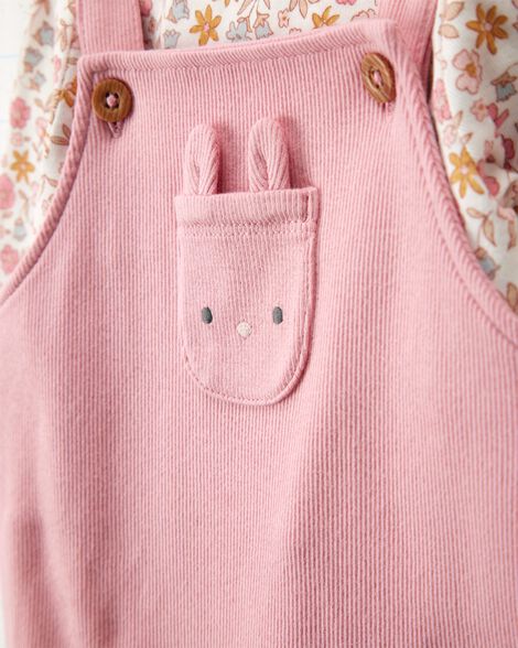  Product image 3 of Baby 2-Piece Floral Bunny Long-Sleeve Tee & Coverall Set - Pink