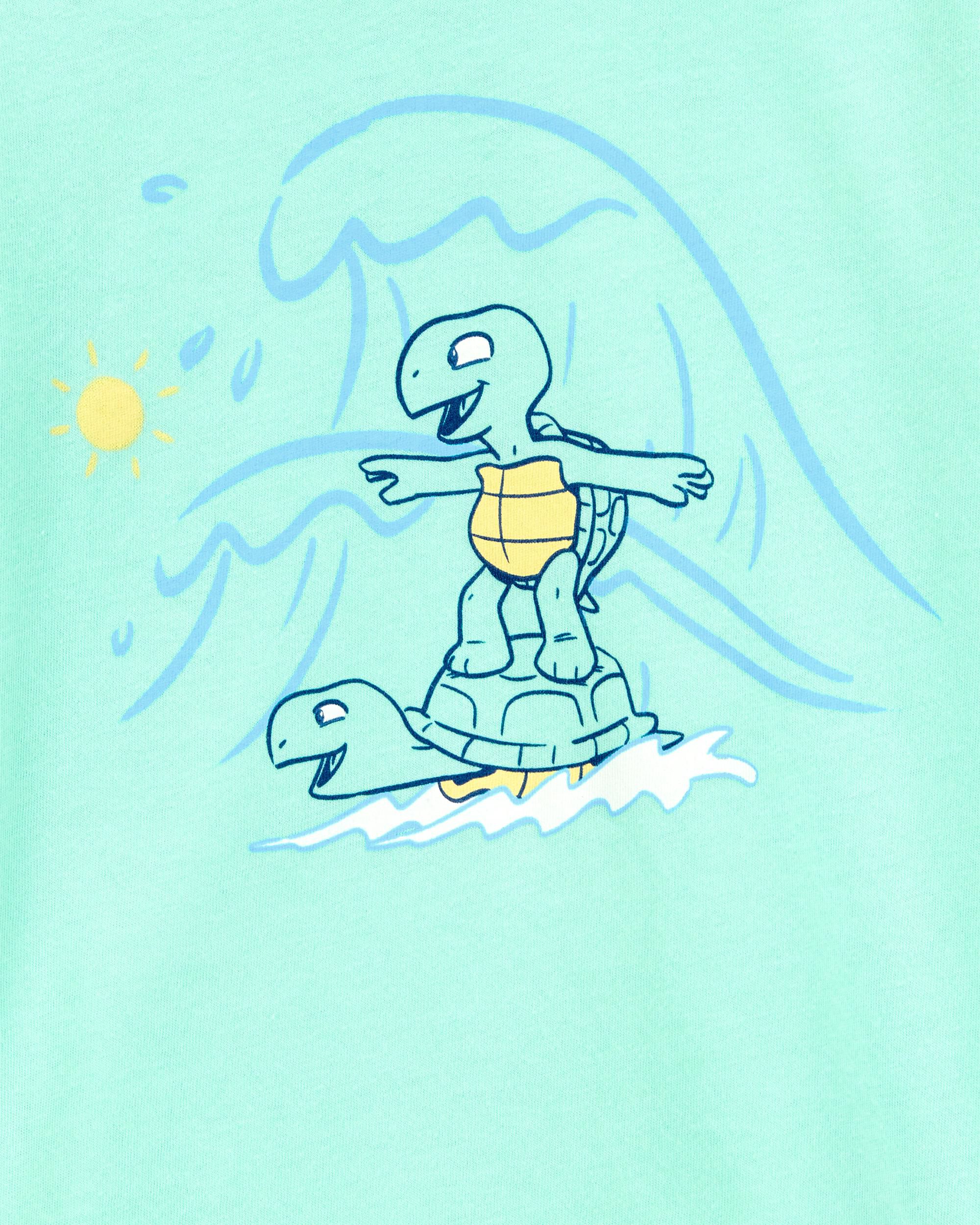 Toddler Boy Surfing Turtle Short-Sleeve Graphic Tee - Aqua
