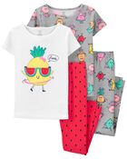 4-Piece Pineapple 100% Snug Fit Cotton PJs, , hi-res