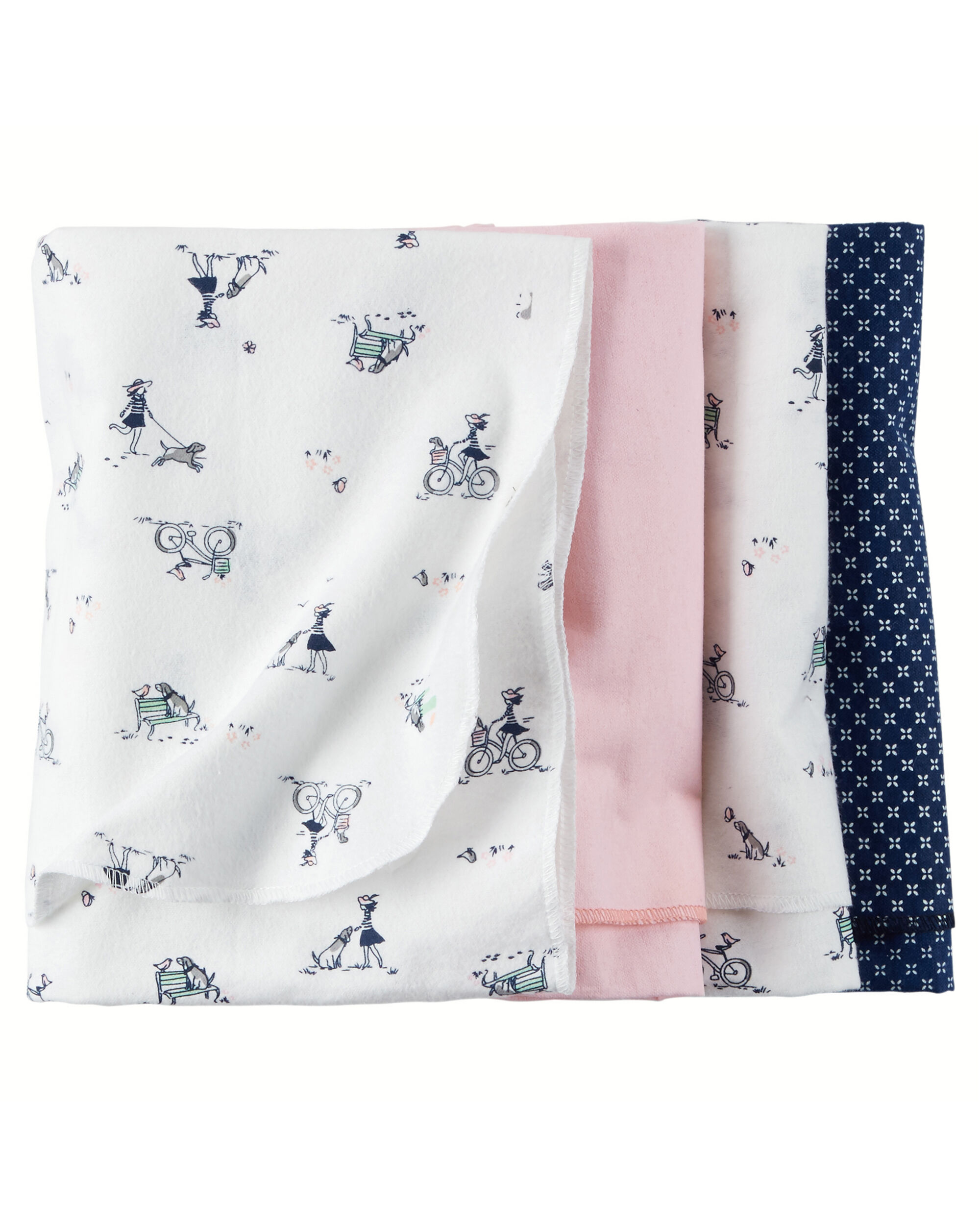 Carters 4 Large Pack Flannel Receiving Blankets Whales and Anchors Blue 