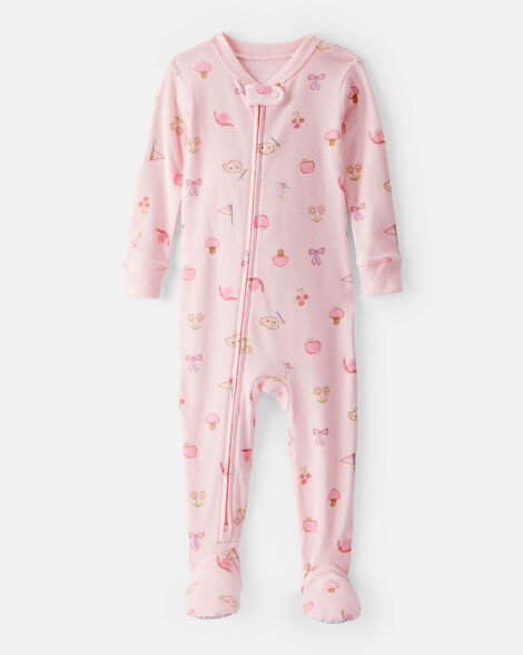 toddler girl paint floral 100% cotton long-sleeve 1-piece pajamas - pink