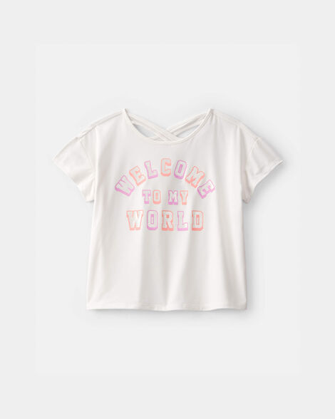 girls 'welcome to my world' active top - white