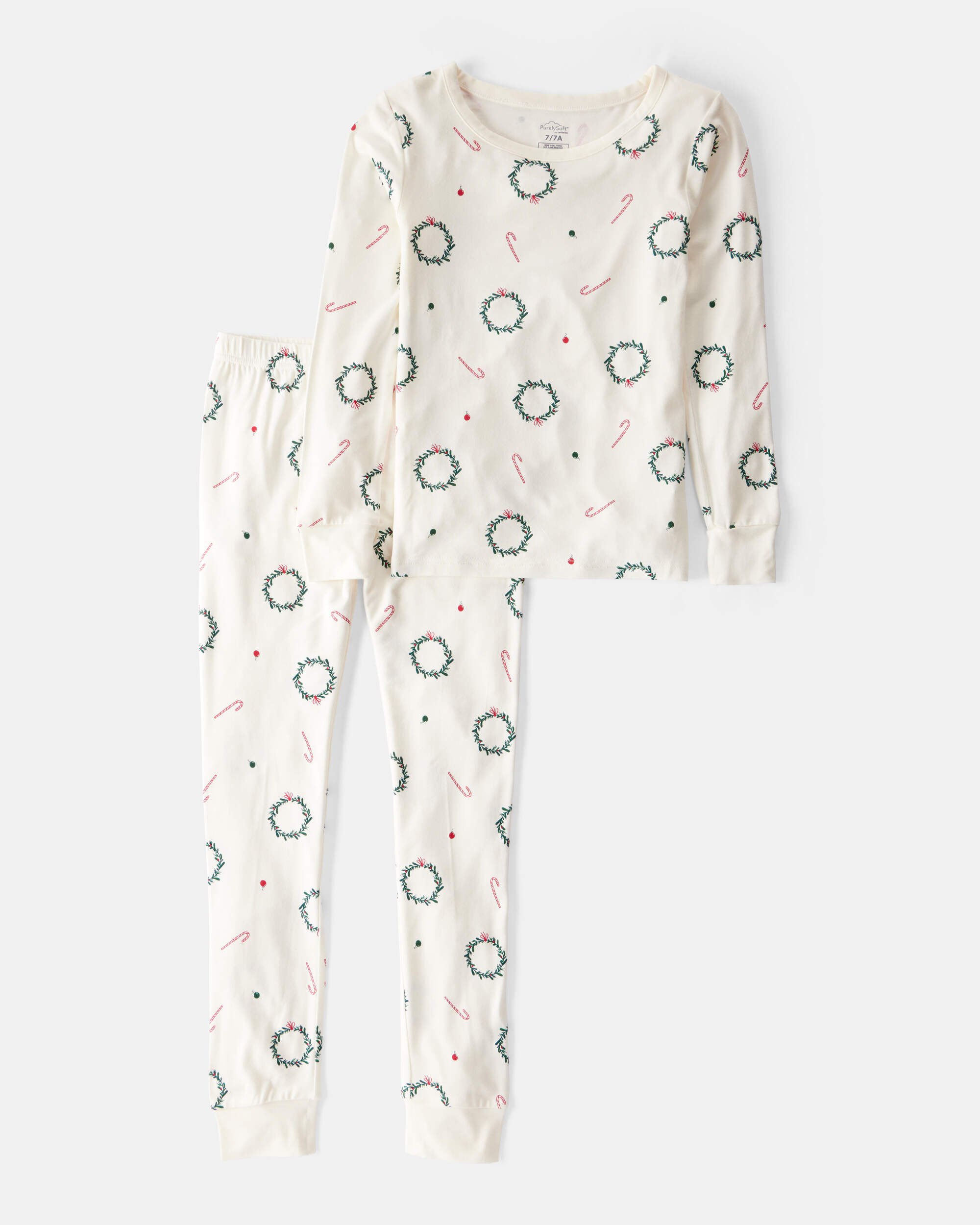 Kid Wreath PurelySoft Long-Sleeve Snug Fit 2-Piece Pajamas - White
