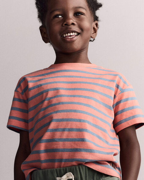 Toddler Boy Relaxed Tee in Stripes - Orange/Blue