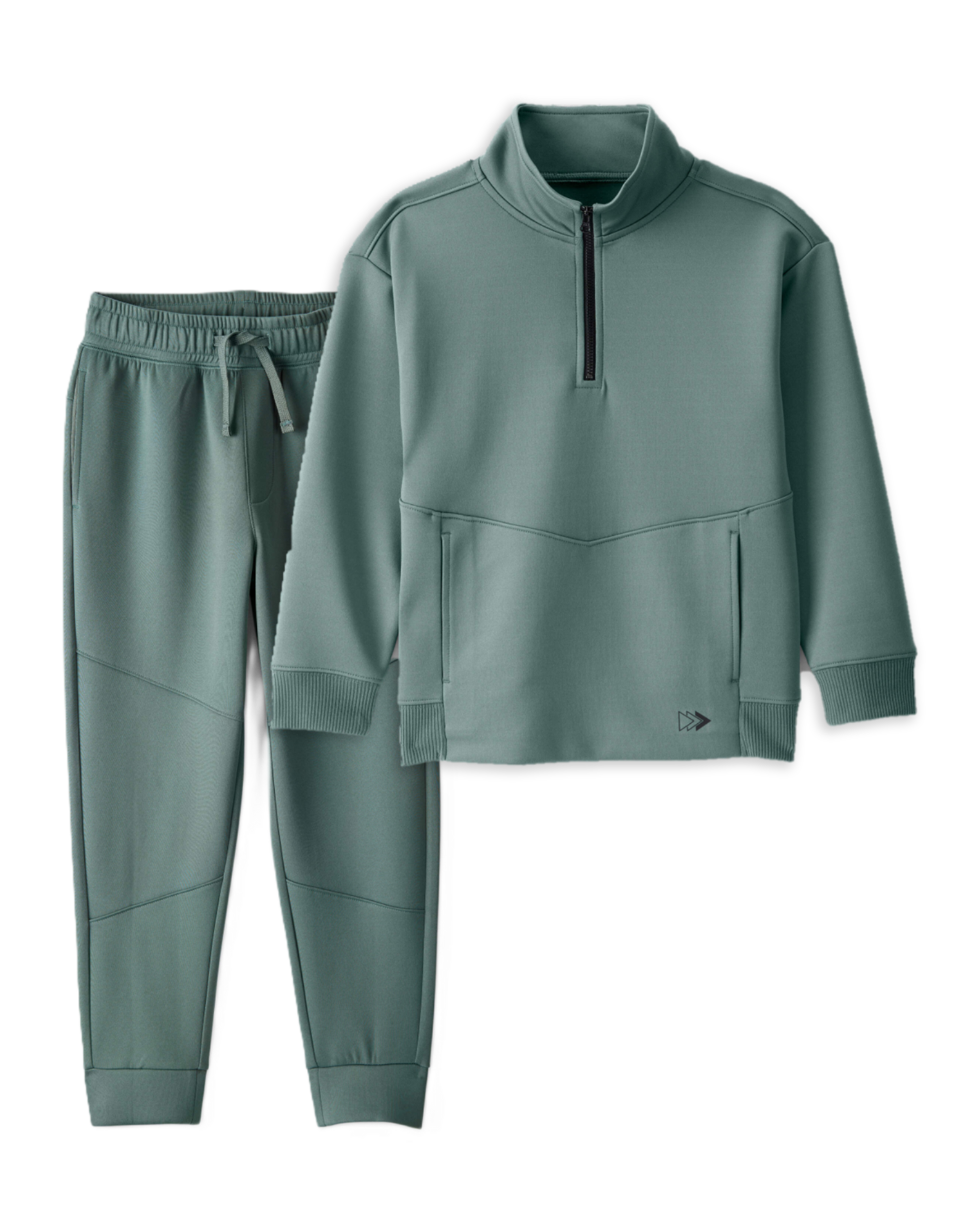 Boys 2-Piece Quarter-Zip Pullover & Active Joggers Set - Green