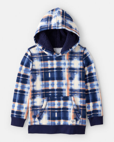 Boys DayDream Fleece Plaid Long-Sleeve Hoodie - White/Blue/Orange