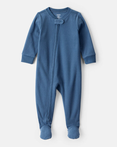 baby boy fleece long-sleeve snug fit 1-piece pajamas - blue
