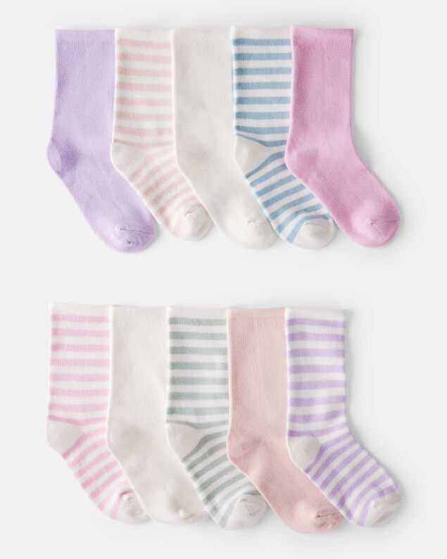 Product image 1 of Girls 10-Pack Striped Crew Socks