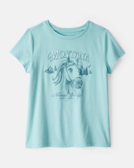 Girls Montana Western Horse Short-Sleeve Graphic Tee - Blue