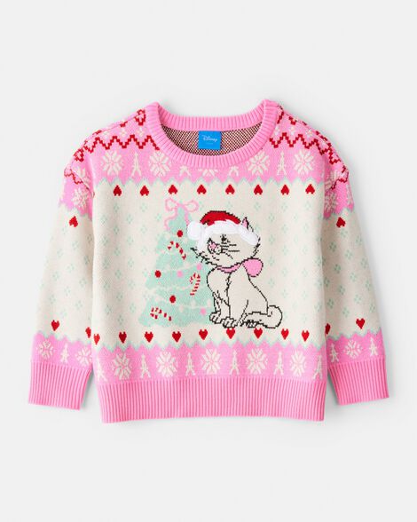 toddler girl disney© the aristocats christmas sweater - pink