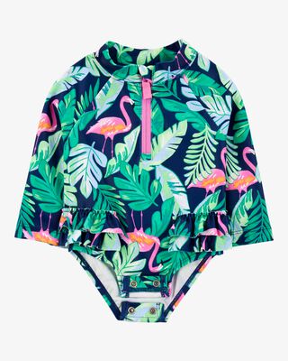Product image 2 of Baby 1-Piece Tropical Flamingo Long-Sleeve Rashguard Swimsuit