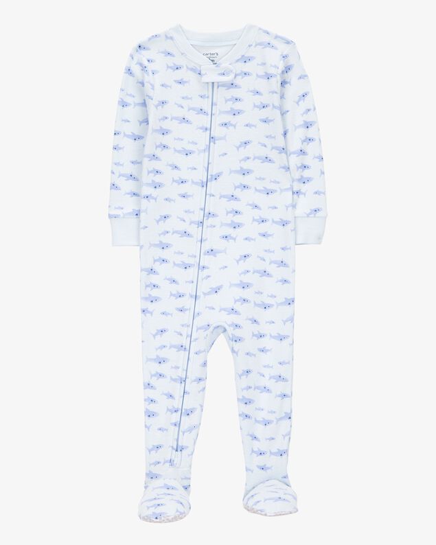 Product image 1 of Toddler Boy 1-Piece Shark 100% Snug Fit Cotton Footie Pajamas - White/Blue