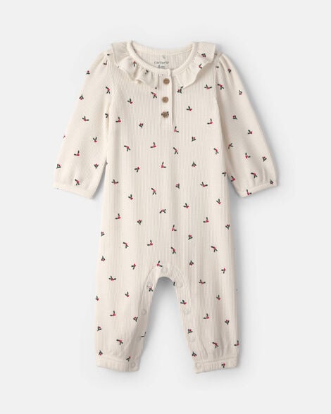 baby girl holly thermal long-sleeve jumpsuit - cream