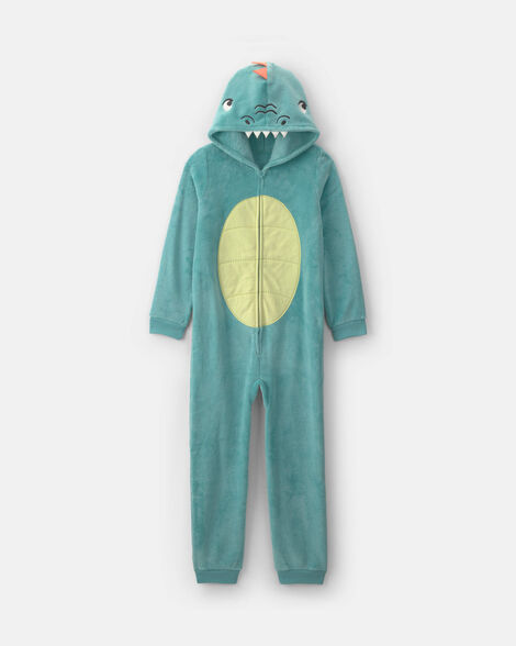 boys 1-piece dinosaur halloween fleece pajama costume - green