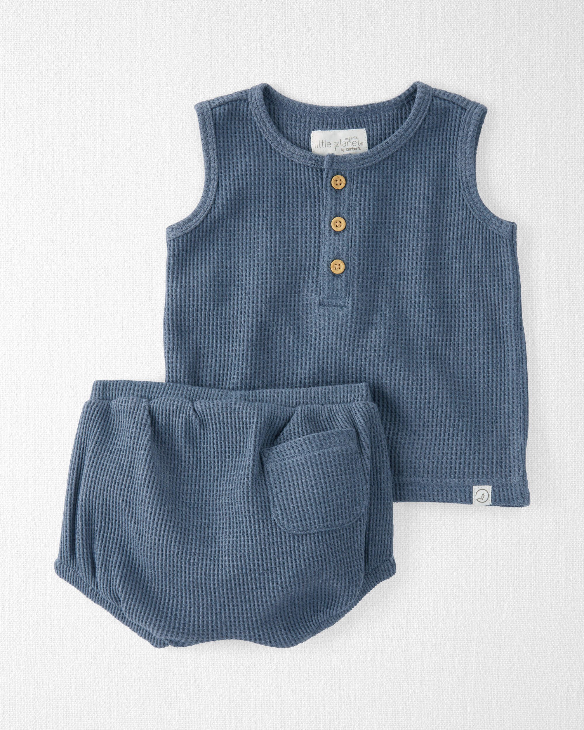 Magrit Short Set Milk　2-3y Baby 2-Piece Organic Cotton Waffle Knit Shorts Set - Little