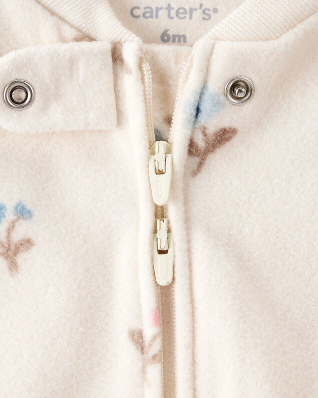 Product image 2 of Baby Girl Floral Print Loose Fit Long-Sleeve 2-Way Zip Sleep & Play - Cream