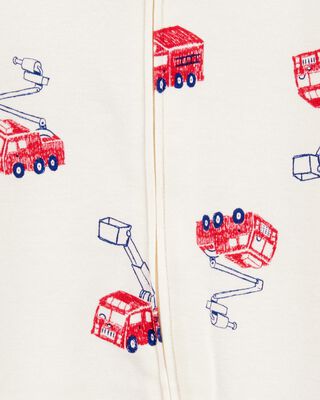 Product image 2 of Baby Fire Truck Print 2-Way Zip Cotton Sleep & Play Pajamas - Cream
