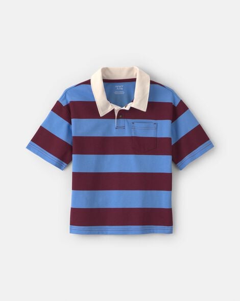 boys striped polo shirt - burgundy/blue