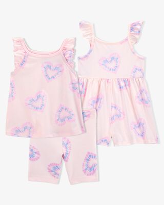 Product image 1 of Toddler 3-Piece Heart Print Romper Tank & Bike Shorts Set - Pink