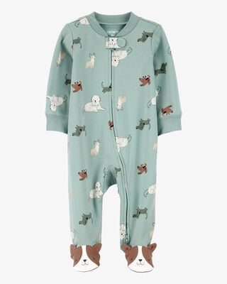 Product image 1 of Baby Dog Print 2-Way Zip Cotton Sleep & Play Pajamas - Green