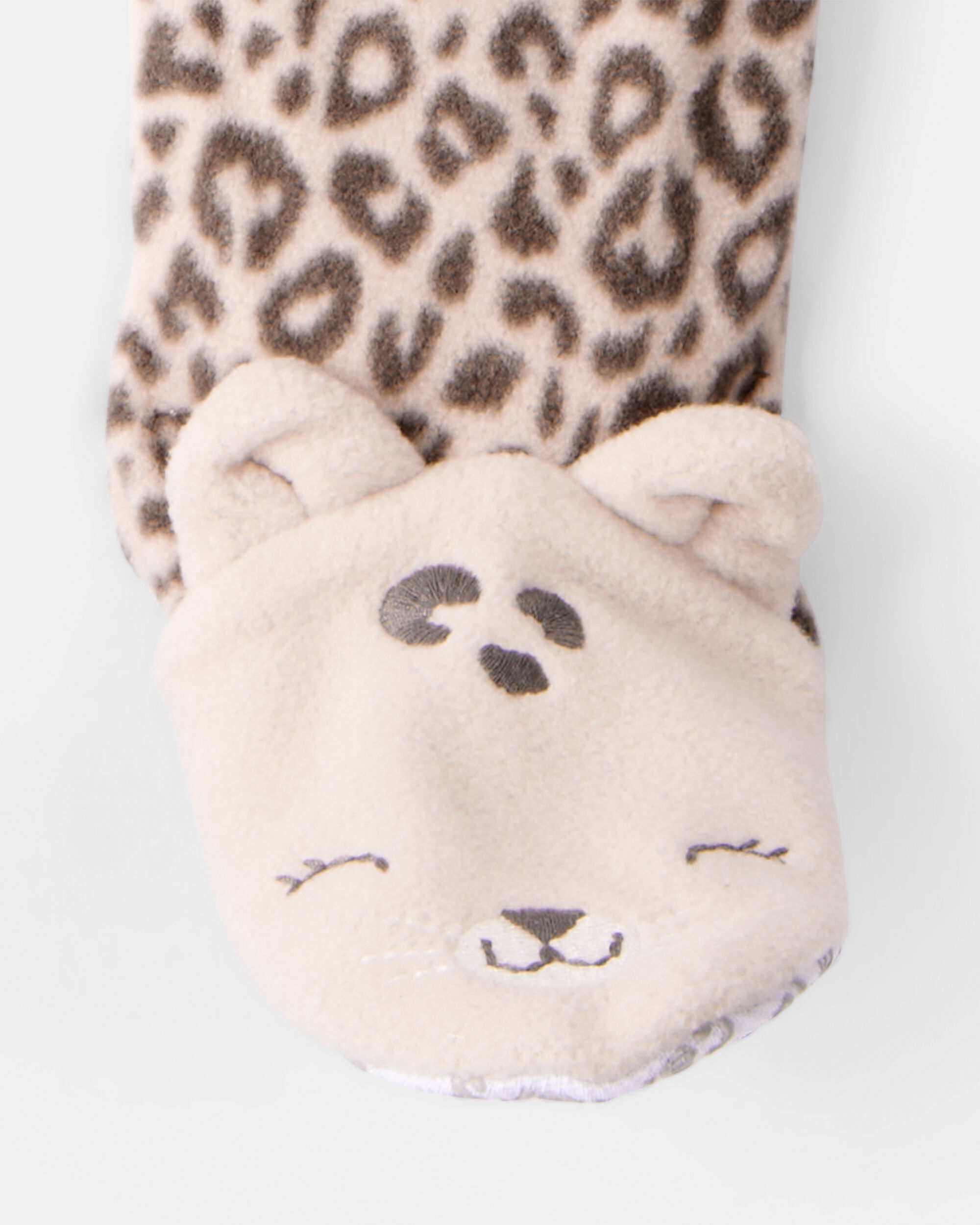 Baby Girl Leopard Fleece Long-Sleeve Loose Fit 1-Piece Pajamas - Brown