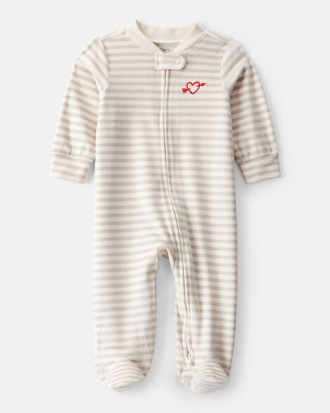 baby valentine's day striped dreamplush snug fit 2-way zip sleep & play pajamas - grey