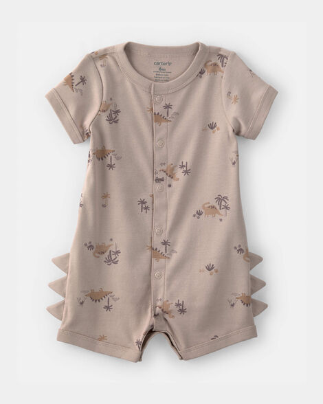 baby boy dinosaur short-sleeve romper - brown