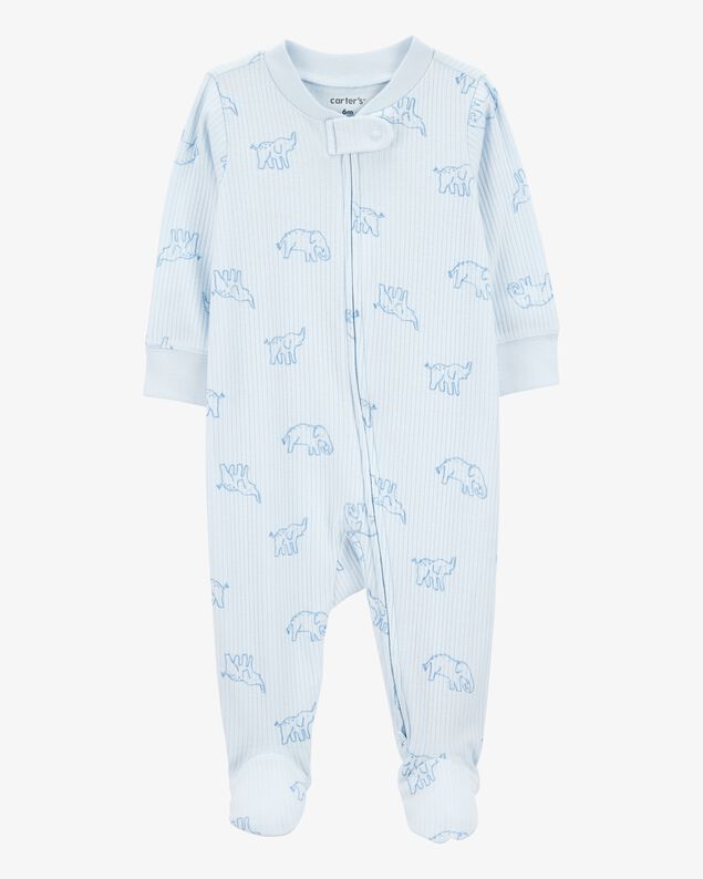 Baby Floral Print 2-Way Zip Terry Sleep & Play Pajamas - Ivory