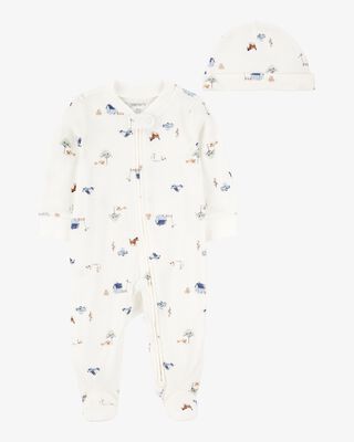 Product image 1 of Baby 2-Piece 2-Way Zip Sleep & Play & Cap Set - Ivory/Blue