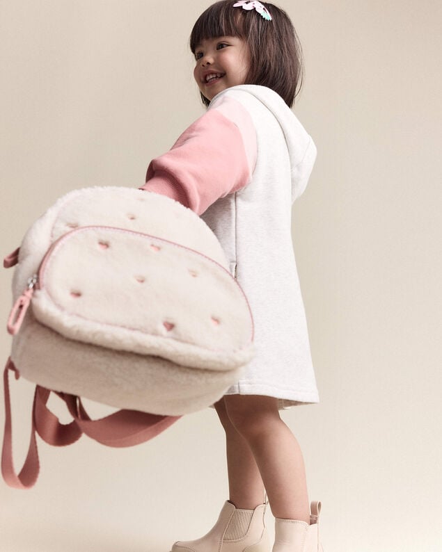Product image 2 of Toddler Heart Sherpa Backpack - Cream/Pink