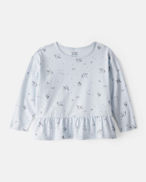 toddler girl unicorn print long-sleeve top - blue