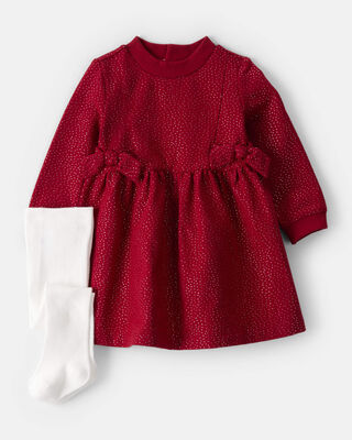 Baby Girl 3-Piece Plaid Print Tee, Skirt & Tight Set - Red
