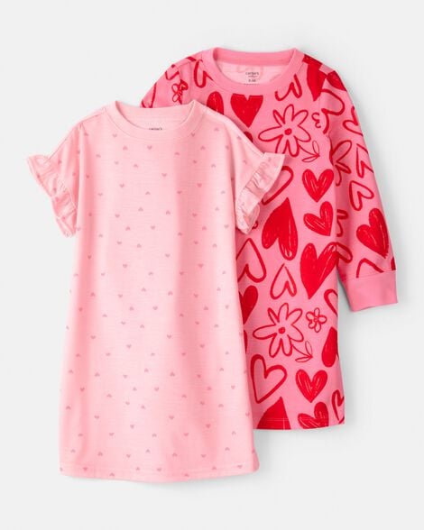 girls heart floral loose fit loose fit night gown - pink