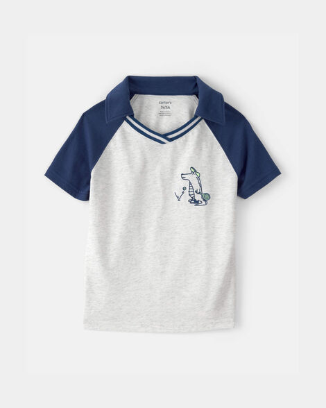 toddler boy alligator polo shirt - blue/grey