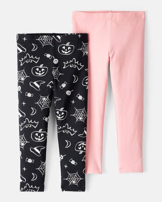 Product image 1 of Toddler 2-Pack Cotton Halloween Stretch Leggings - Pink/Black