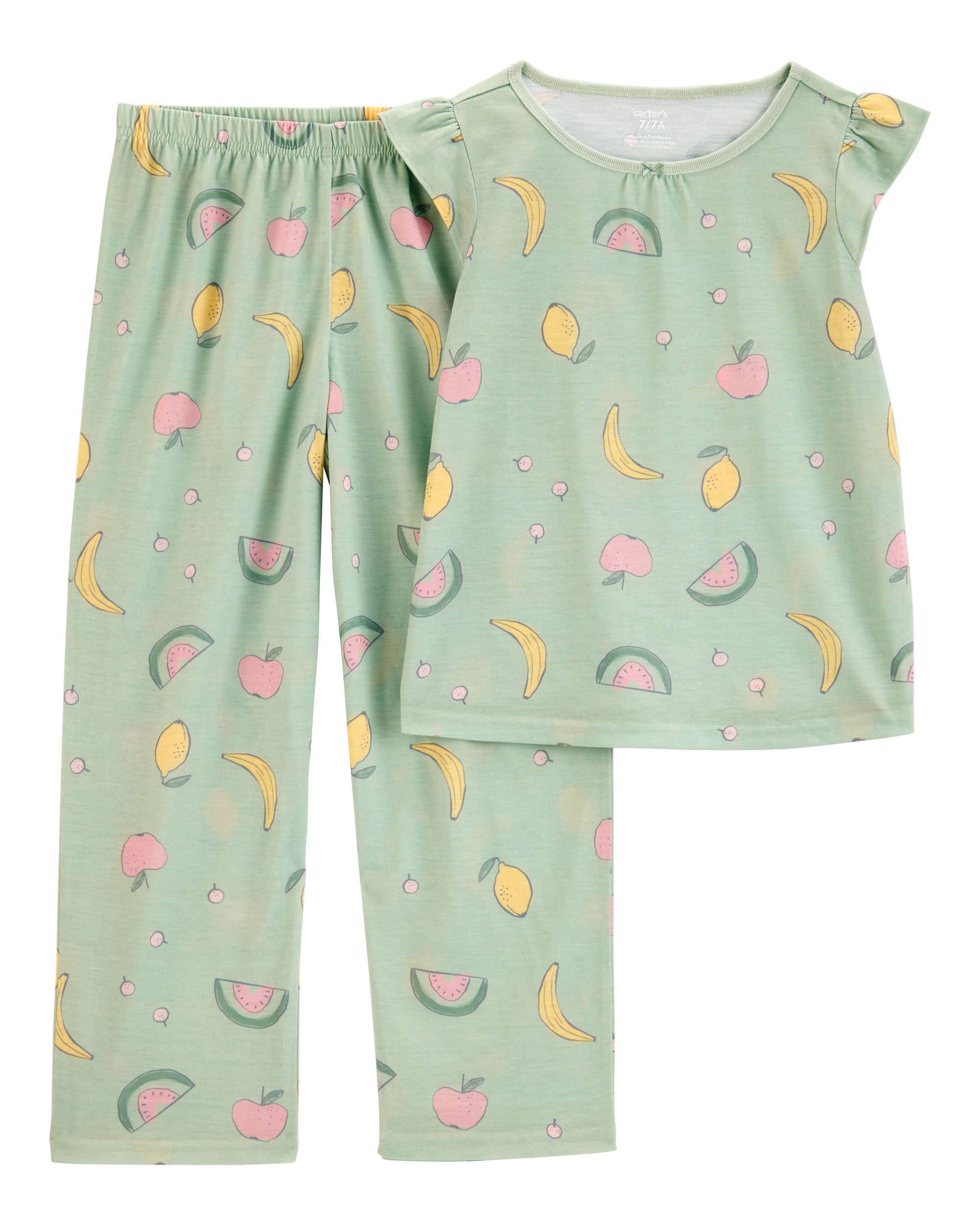 Girls Fruit Loose Fit 2-Piece Pajamas - Green