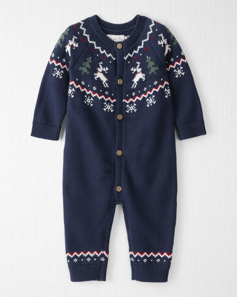 Little Planet by Carter's Baby Boys' or Baby Girls' Cotton Fair Isle Sweater Knit Jumpsuit - Navy