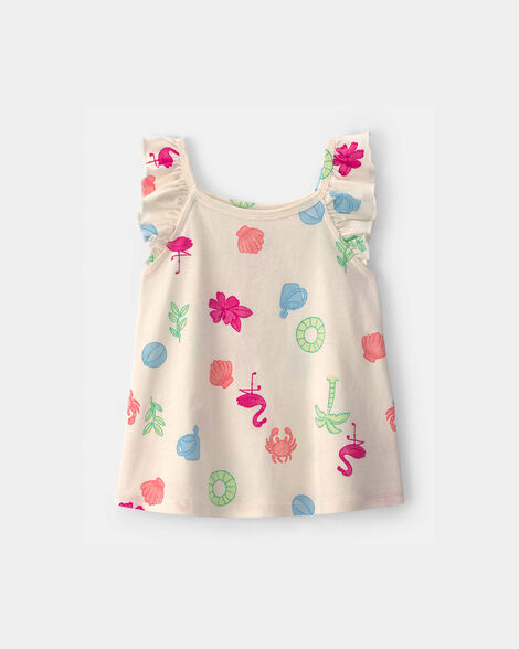 toddler girl beach ruffle-sleeve tank top - cream