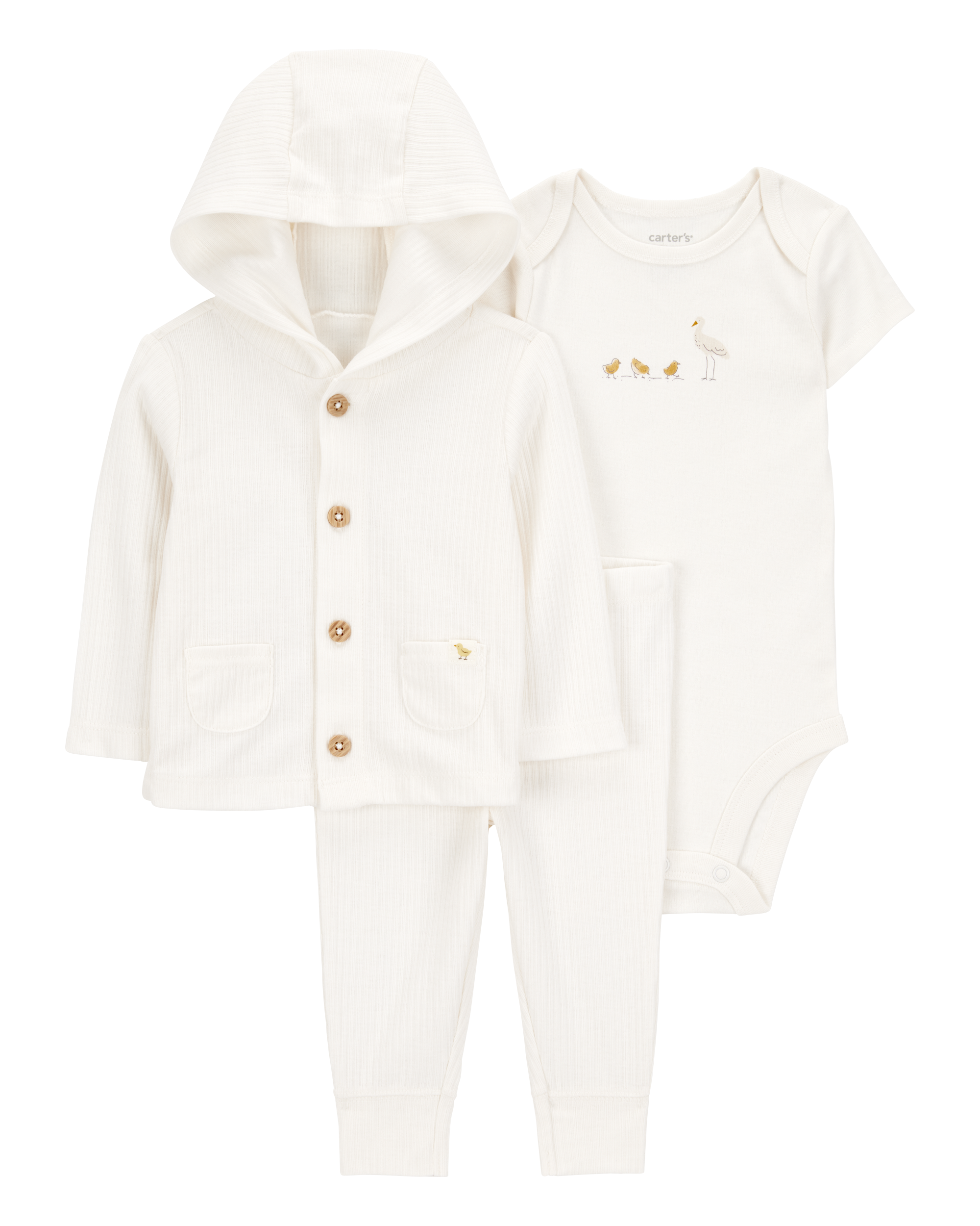 Baby 3-Piece Chick Little Cardigan Set - Ivory