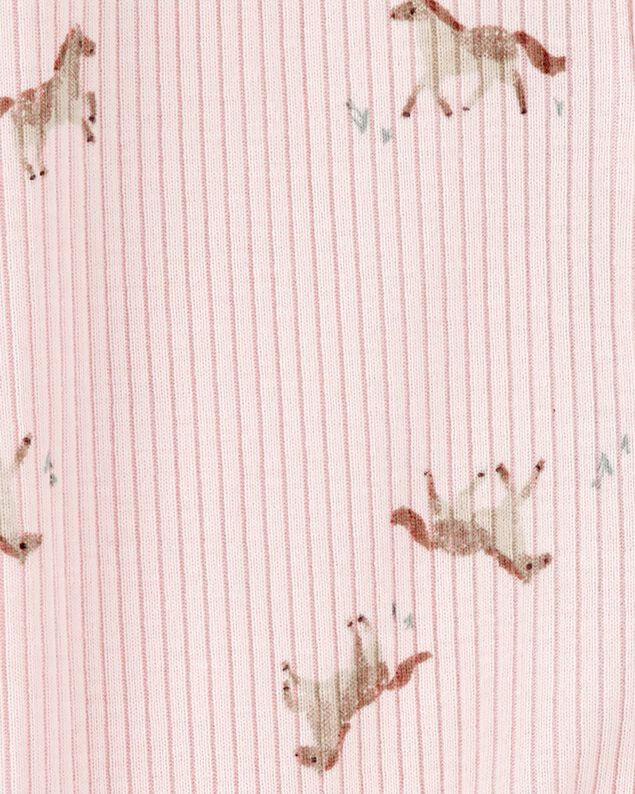 Product image 2 of Baby Girl Horse Print 2-Way Zip Ribbed Sleep & Play Pajamas - Pink