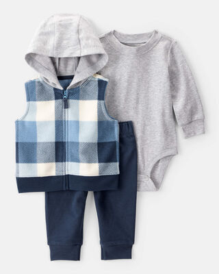 Product image 1 of Baby 3-Piece Plaid Little Vest Set - Navy/Grey