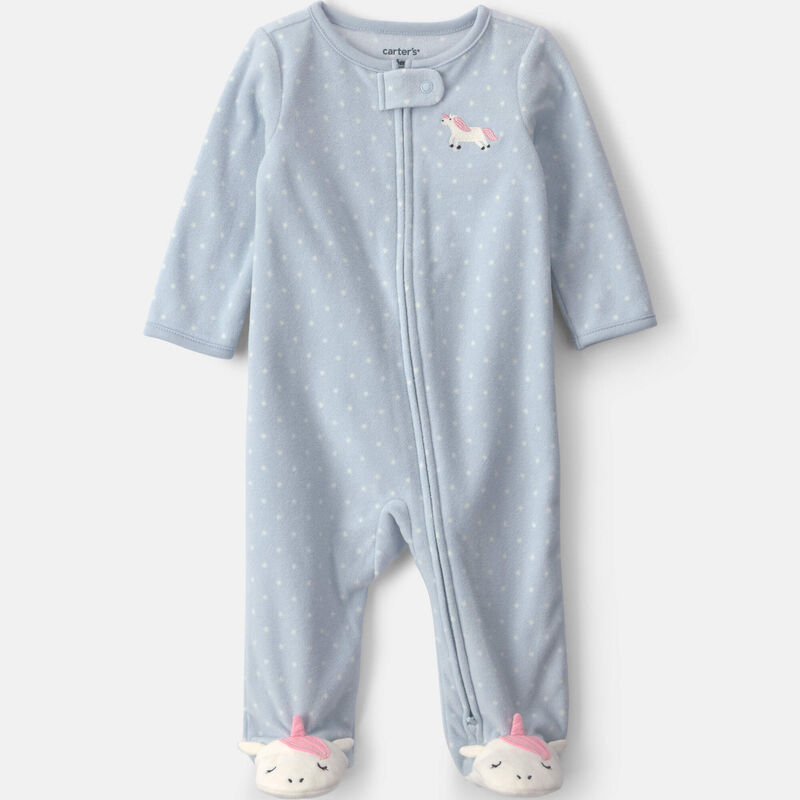 Baby Girl Unicorn Fleece 2-Way Zip Sleep & Play Pajamas - Blue