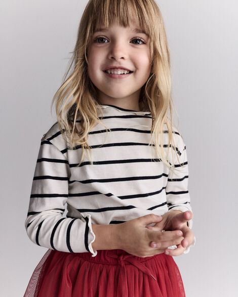 Toddler Girl Striped Mock Neck Ruffle Long-Sleeve Top - Black/White