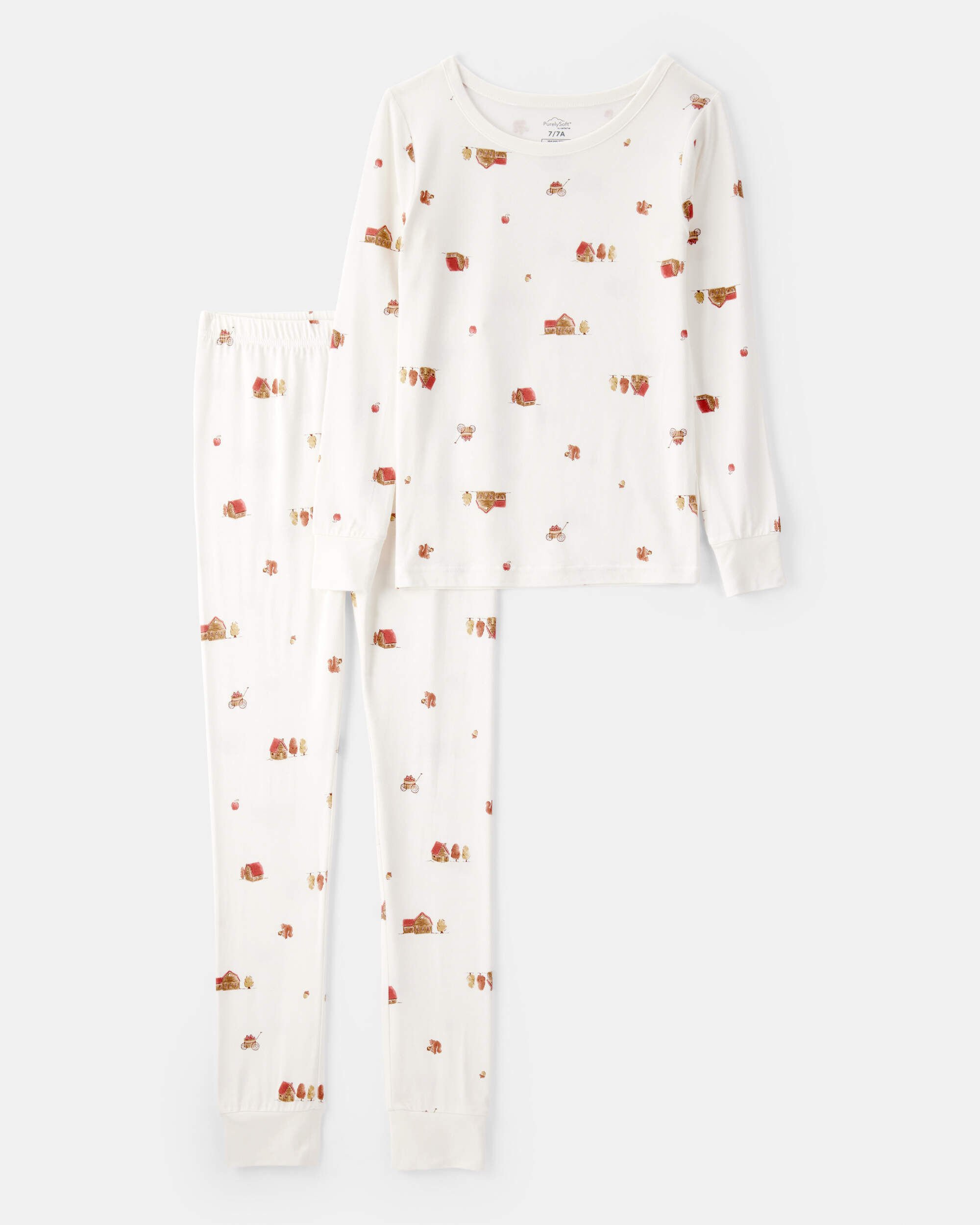 Kid Barn Print PurelySoft Long-Sleeve 2-Piece Pajamas - Ivory