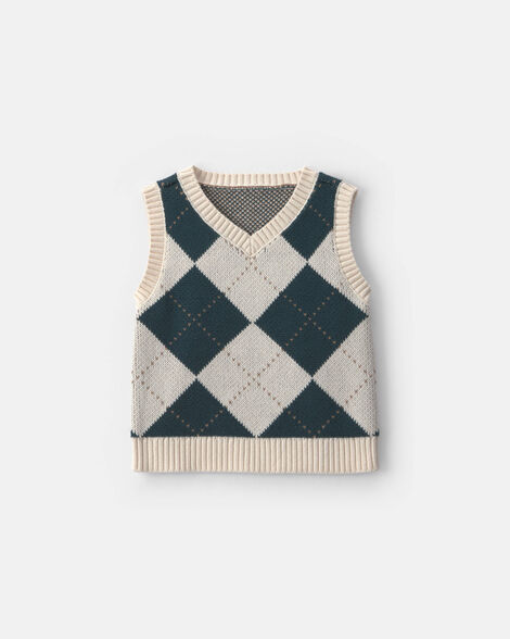 toddler boy argyle sweater vest - green/cream